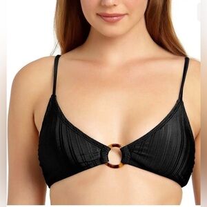 California Waves Black Swimsuit Top Juniors Shiny Rib Triangle Bikini-NWOT